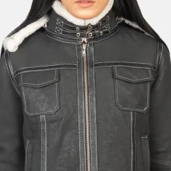 Fiona Black Hooded Shearling Leather Jacket