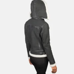 Fiona Black Hooded Shearling Leather Jacket
