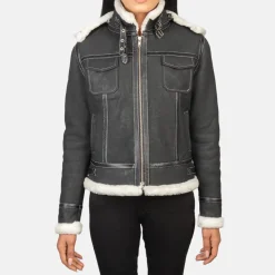 Fiona Black Hooded Shearling Leather Jacket