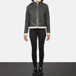 Fiona Black Hooded Shearling Leather Jacket
