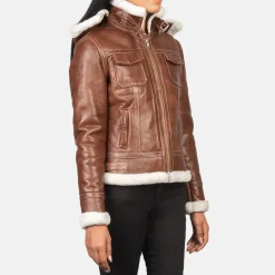 Fiona Brown Hooded Shearling Leather Jacket