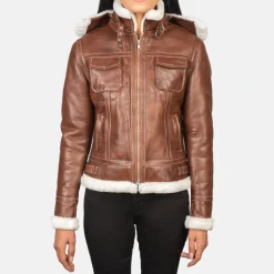 Fiona Brown Hooded Shearling Leather Jacket