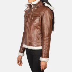 Fiona Brown Hooded Shearling Leather Jacket