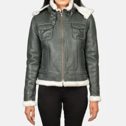 Fiona Green Hooded Shearling Leather Jacket