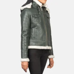 Fiona Green Hooded Shearling Leather Jacket