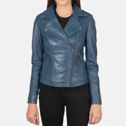 Flashback Blue Leather Biker Jacket