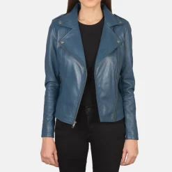 Flashback Blue Leather Biker Jacket