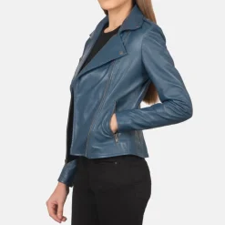 Flashback Blue Leather Biker Jacket