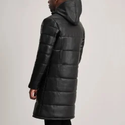 Floyd Black Hooded Leather Puffer Coat