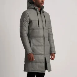 Floyd Grey Hooded Leather Puffer Coat