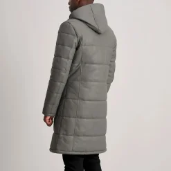 Floyd Grey Hooded Leather Puffer Coat