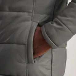 Floyd Grey Hooded Leather Puffer Coat