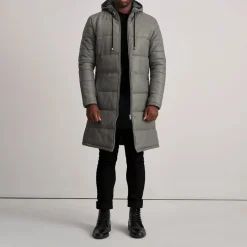 Floyd Grey Hooded Leather Puffer Coat