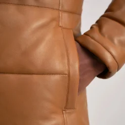 Floyd Tan Hooded Leather Puffer Coat