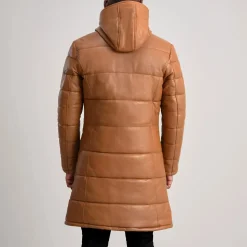 Floyd Tan Hooded Leather Puffer Coat