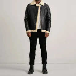 Francis B-3 Black & Cream Leather Bomber Jacket