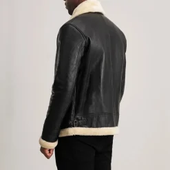Francis B-3 Black & Cream Leather Bomber Jacket