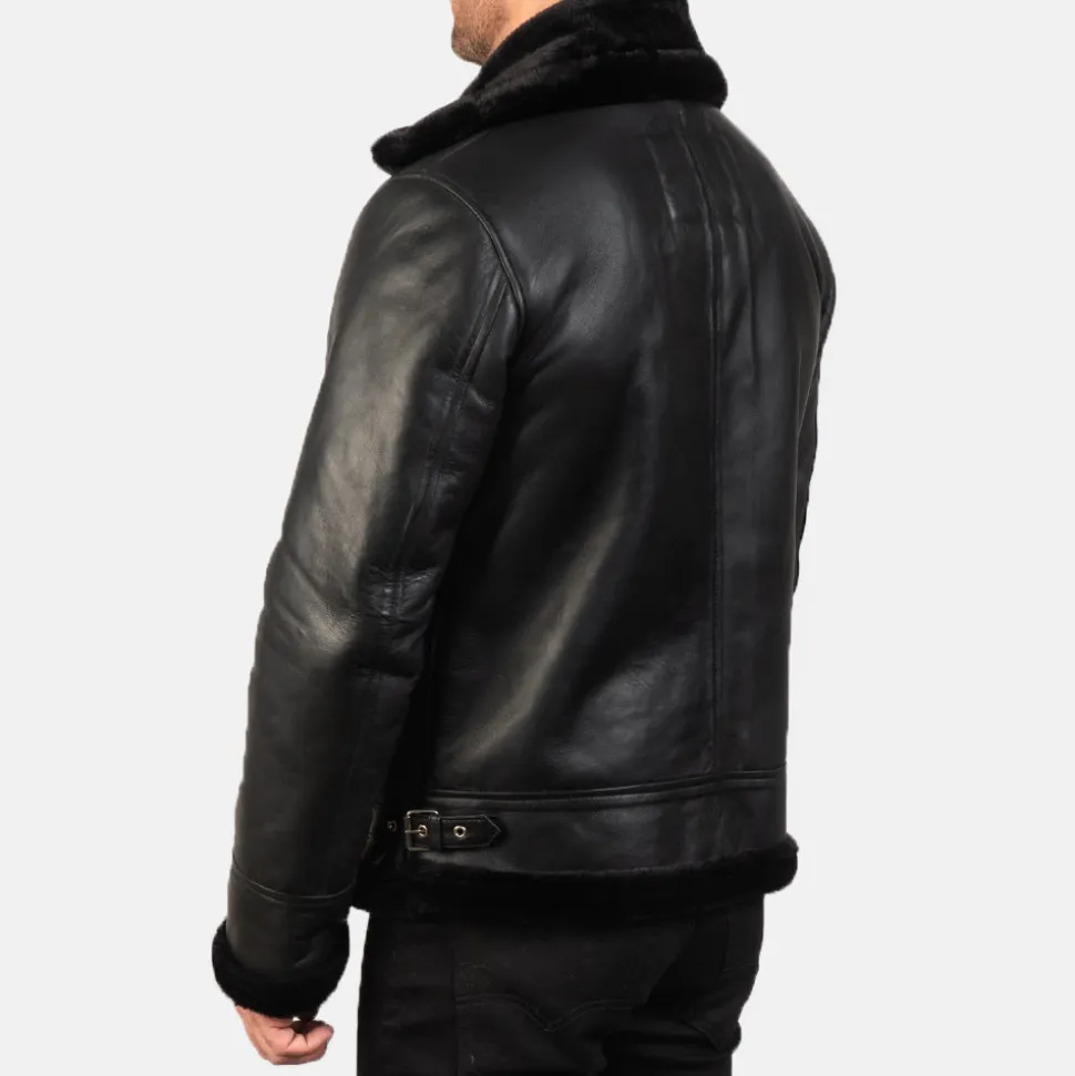 Francis B-3 Black Leather Bomber Jacket