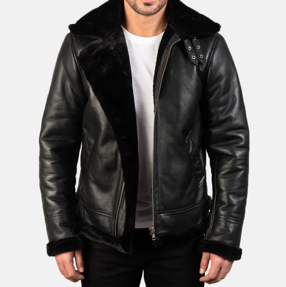 Francis B-3 Black Leather Bomber Jacket