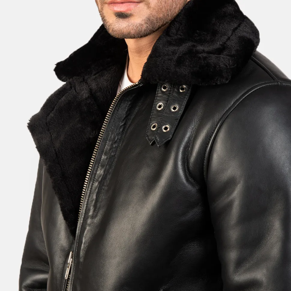 Francis B-3 Black Leather Bomber Jacket