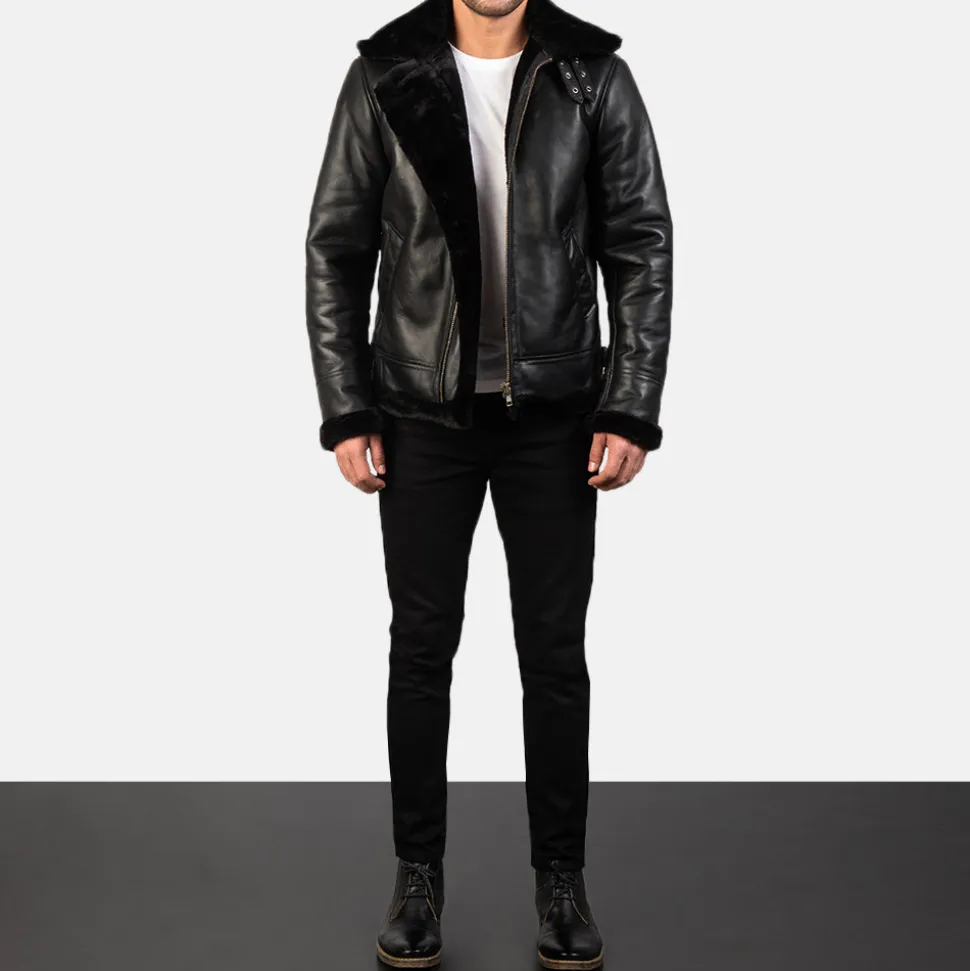 Francis B-3 Black Leather Bomber Jacket