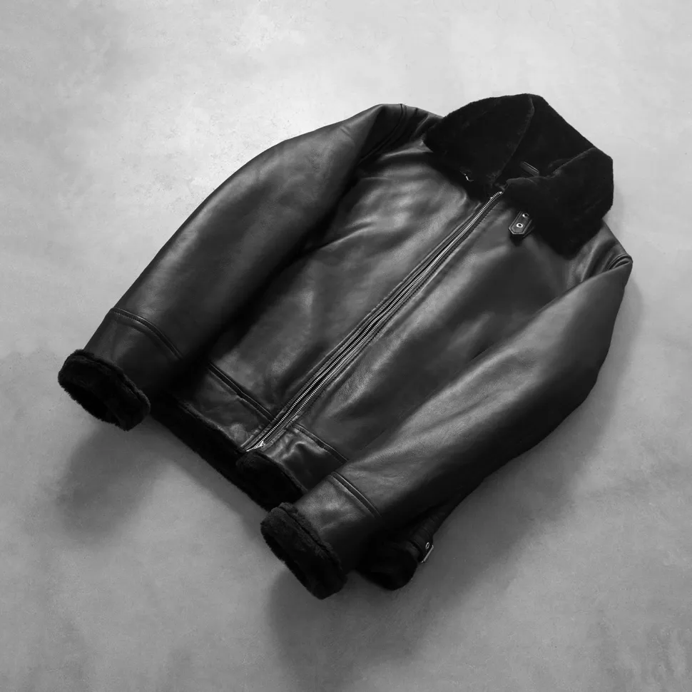 Francis B-3 Black Leather Bomber Jacket