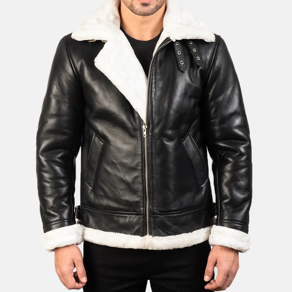 Francis B-3 Black & White Leather Bomber Jacket