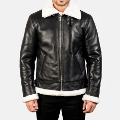 Francis B-3 Black & White Leather Bomber Jacket