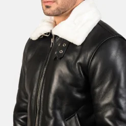 Francis B-3 Black & White Leather Bomber Jacket