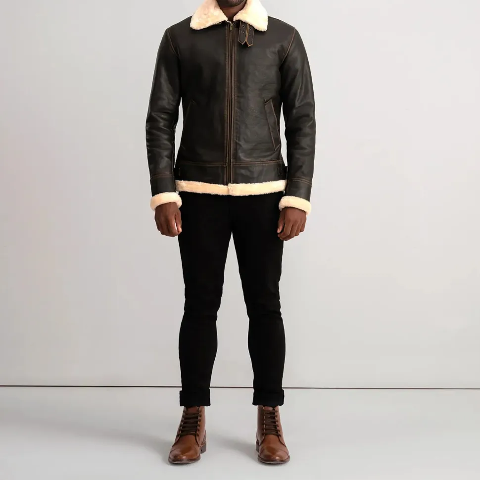 Francis B-3 Brown & Cream Leather Bomber Jacket