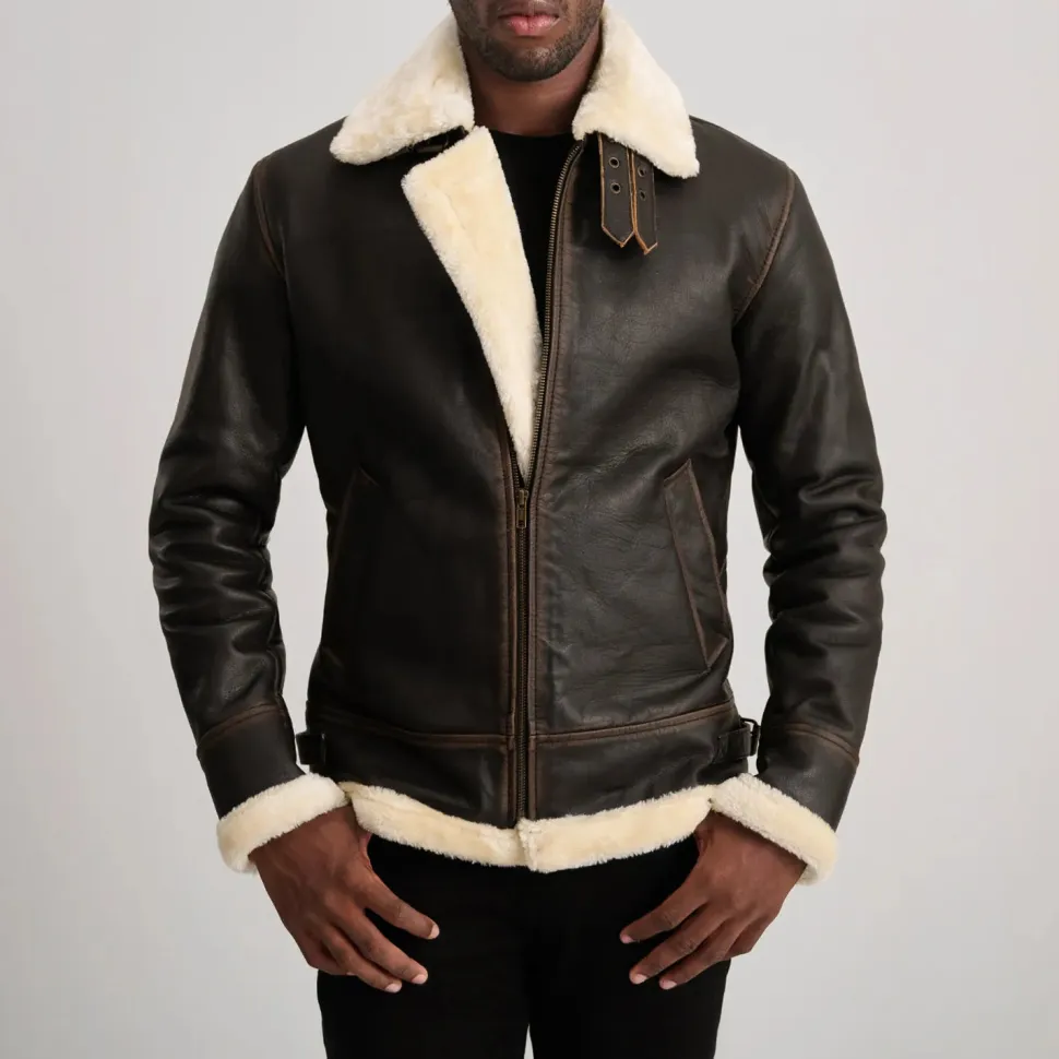 Francis B-3 Brown & Cream Leather Bomber Jacket
