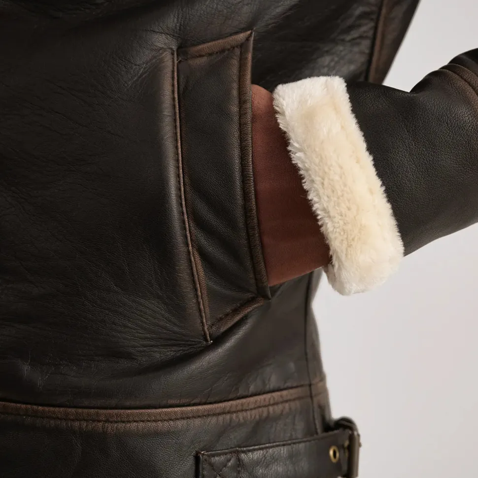 Francis B-3 Brown & Cream Leather Bomber Jacket