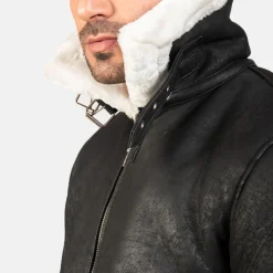 Francis B-3 Distressed Black Leather Bomber Jacket