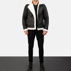 Francis B-3 Distressed Black Leather Bomber Jacket