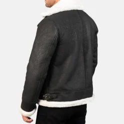 Francis B-3 Distressed Black Leather Bomber Jacket