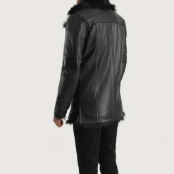 Furcliff Black Leather Coat