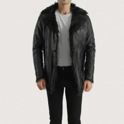 Furcliff Black Leather Coat