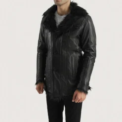 Furcliff Black Leather Coat