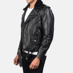 Furton Black Leather Biker Jacket