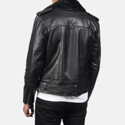 Furton Black Leather Biker Jacket