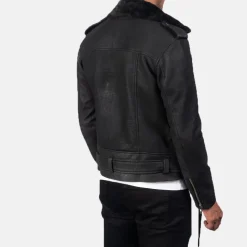 Furton Disressed Black Leather Biker Jacket