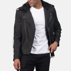 Furton Disressed Black Leather Biker Jacket