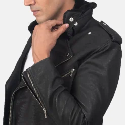 Furton Disressed Black Leather Biker Jacket