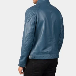 Gatsby Blue Leather Biker Jacket