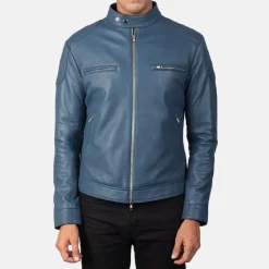 Gatsby Blue Leather Biker Jacket
