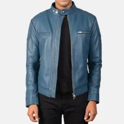 Gatsby Blue Leather Biker Jacket