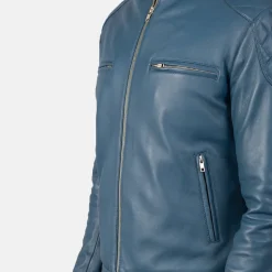 Gatsby Blue Leather Biker Jacket
