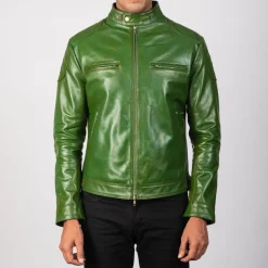 Gatsby Green Leather Biker Jacket