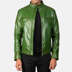 Gatsby Green Leather Biker Jacket