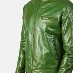 Gatsby Green Leather Biker Jacket